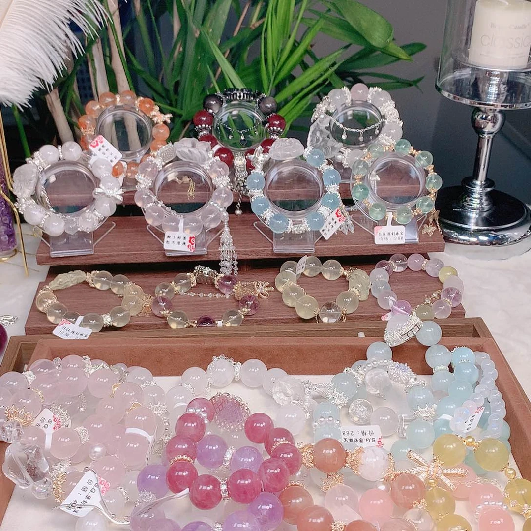 水晶手串合金白*溪蝴蝶海蓝宝