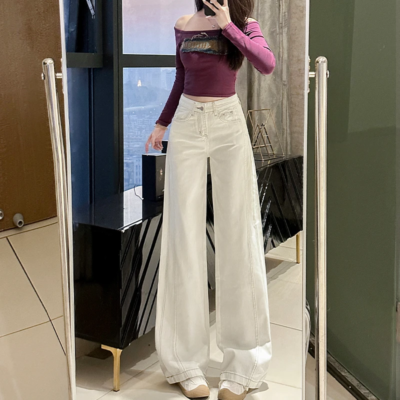 白色阔腿牛仔裤女2025秋季新款高腰显瘦显高宽松小个子休闲时尚