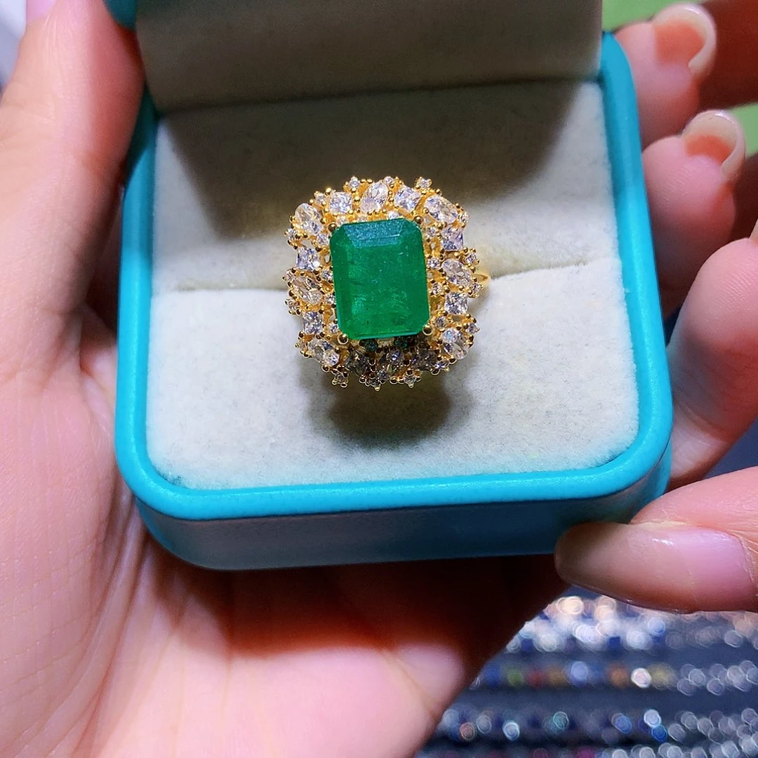 戒指祖母绿银S925镶嵌