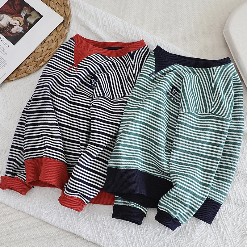 男童春秋条纹休闲卫衣2025秋装儿童套头衫宝宝宽松百搭上衣童装