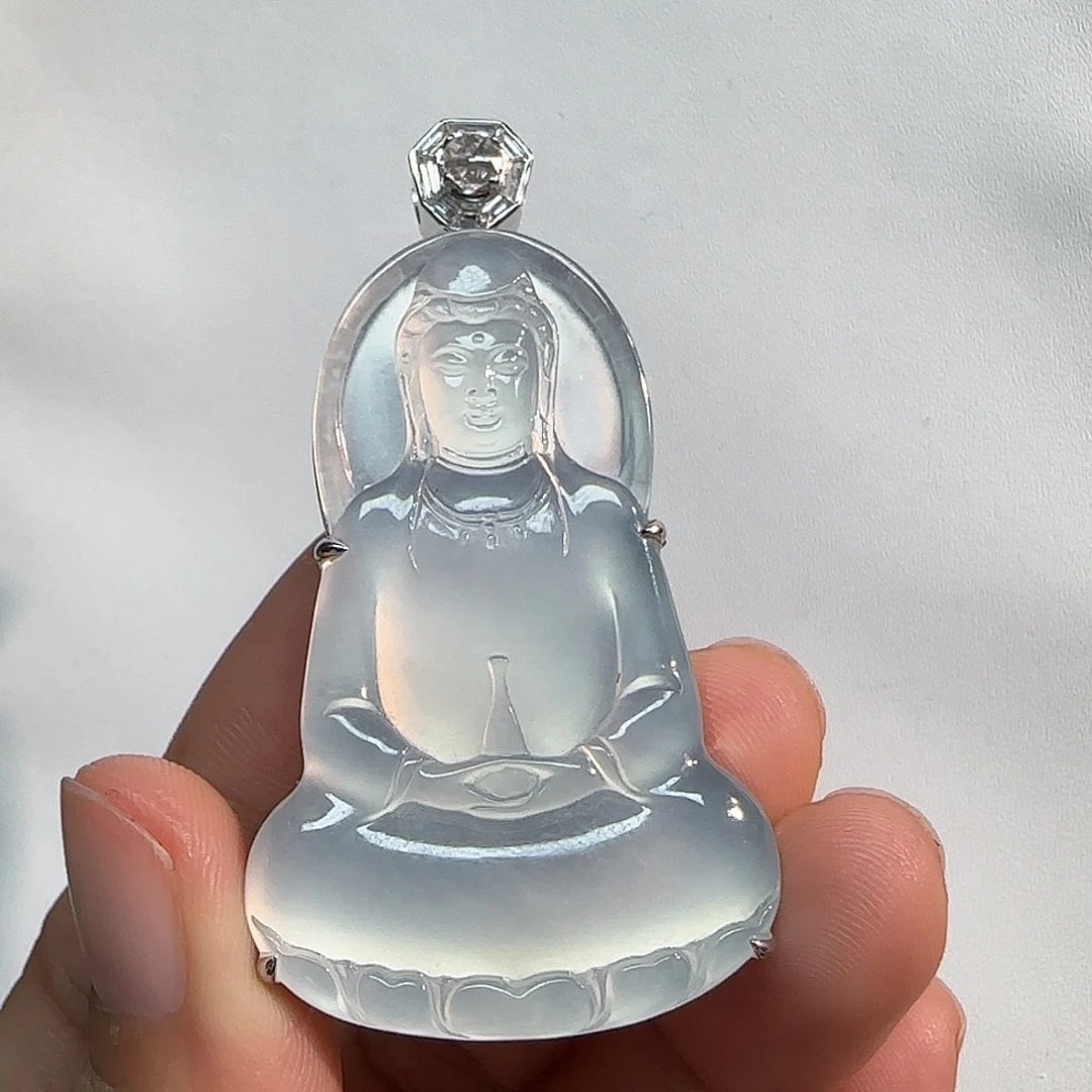翡翠18K金镶嵌吊坠(不含链)观音
