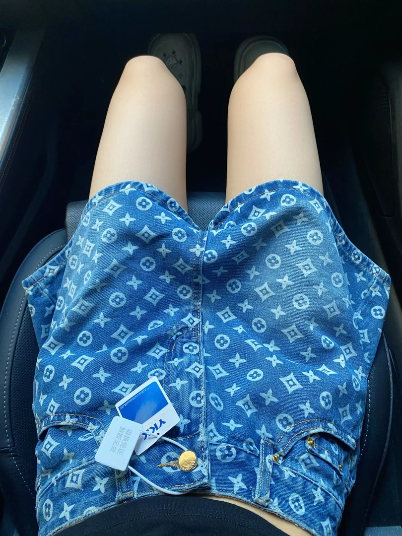 韩版薄款印花复古港风蓝色高腰牛仔裤女款夏季新款潮流宽松短裤