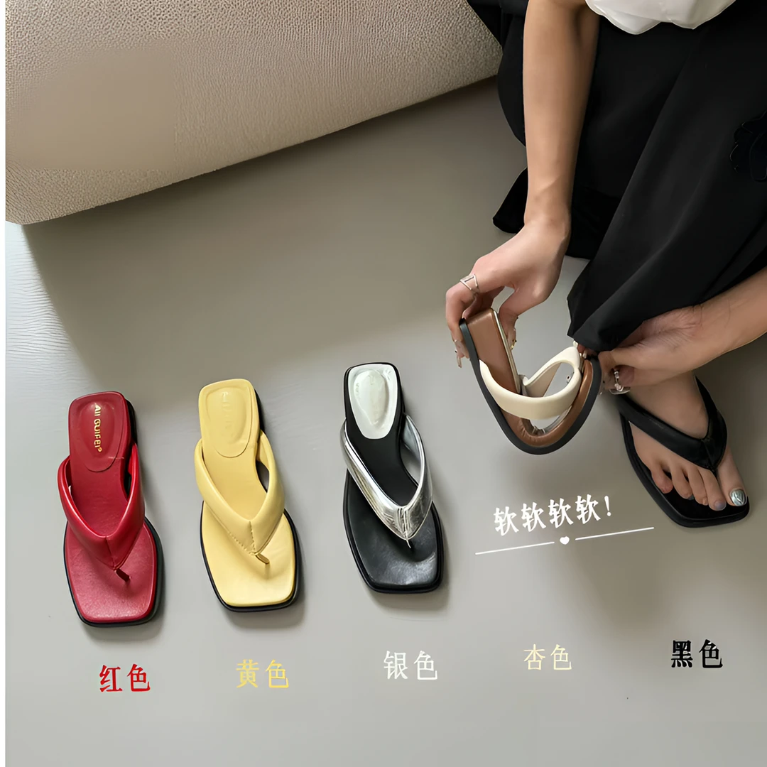 梦梦家 K01-1 法式厚底夹脚人字拖鞋女鞋子外穿2025夏季新款沙滩