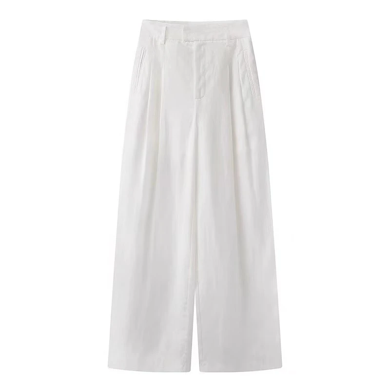 *艾家同款2025夏季新款轻奢时尚白色直筒裤宽松休闲裤女50413076
