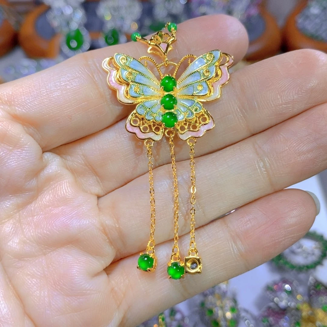 翡翠颈饰银S925镶嵌天然翡翠