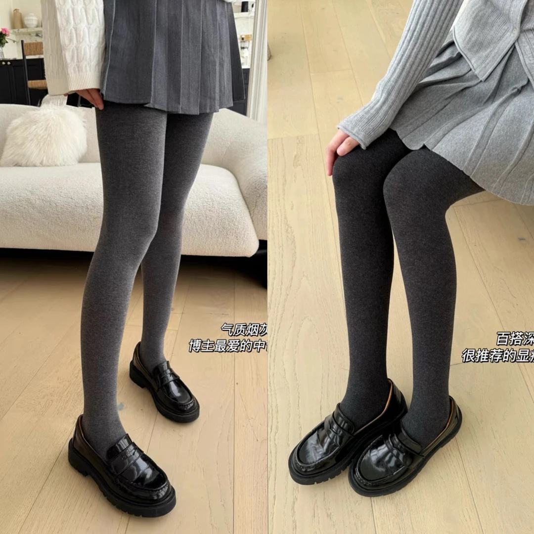 （粉丝福利）小个子秋冬竖条纹灰色打底裤薄绒连袜款302