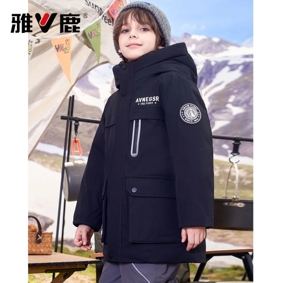 雅鹿2025反季羽绒服新款连帽羽绒服加厚三防儿童羽绒服工装风