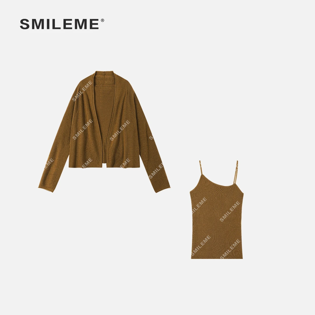 2-SMILEME【枫韵织语】早秋穿搭羊毛混纺休闲百搭针织衫背心两件套