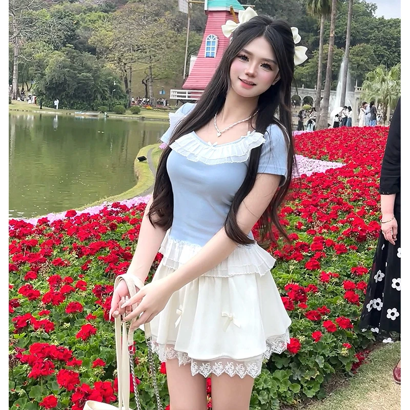 【上衣】纯欲辣妹风甜酷边抽绳t恤女夏百搭小个子短款洋气卡腰上衣