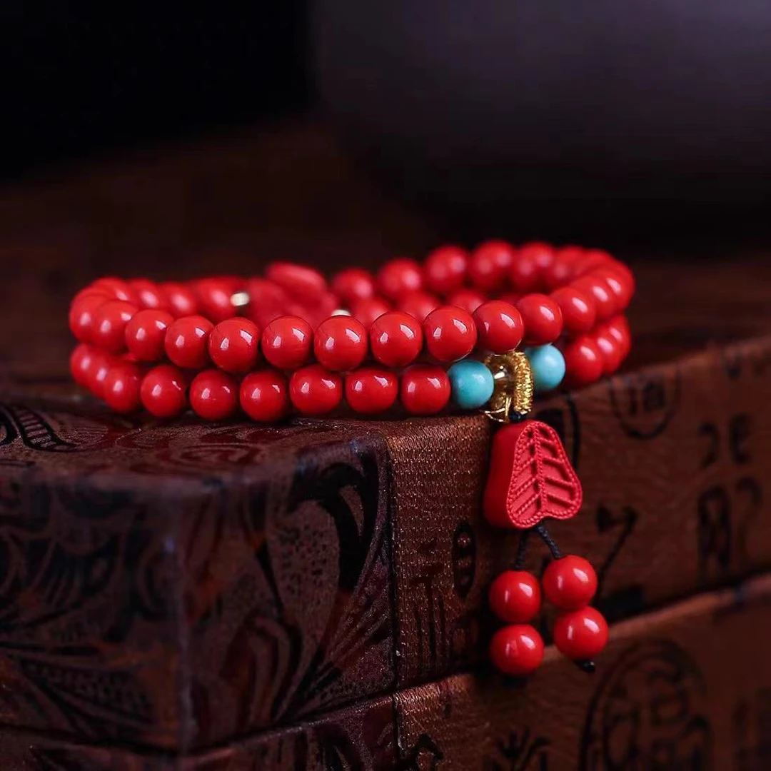 含辰砂工艺品精品朱砂高含量红砂福字多圈手串女款本命年礼物