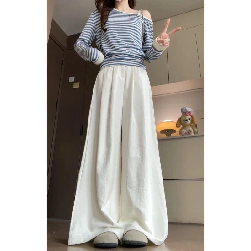 高腰奶油西装阔腿裤女早秋新款小个子垂感直筒宽松慵懒感显瘦裤子