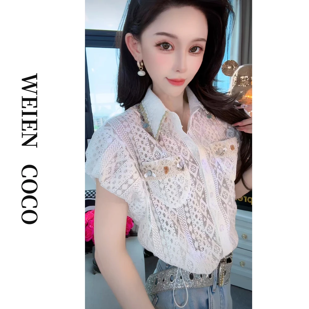 【薇恩COCO】镂空蕾丝针织衫时尚百搭春上新款简约短袖上衣S4322