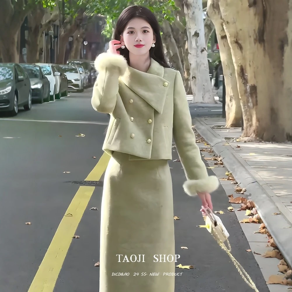 2025新款气质显瘦小香风夹棉外套半身裙两件套装冬装搭配一整套女