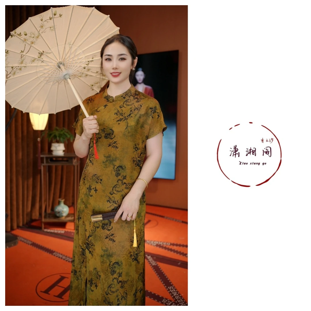 【一举夺魁】桑蚕丝香云纱旗袍领高品质连衣裙夏季