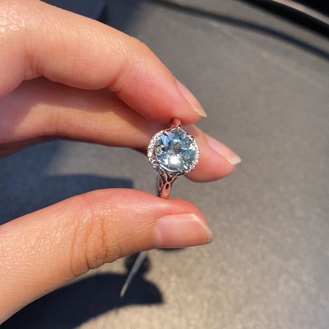 海蓝宝石戒圈18K金镶嵌1.64ct