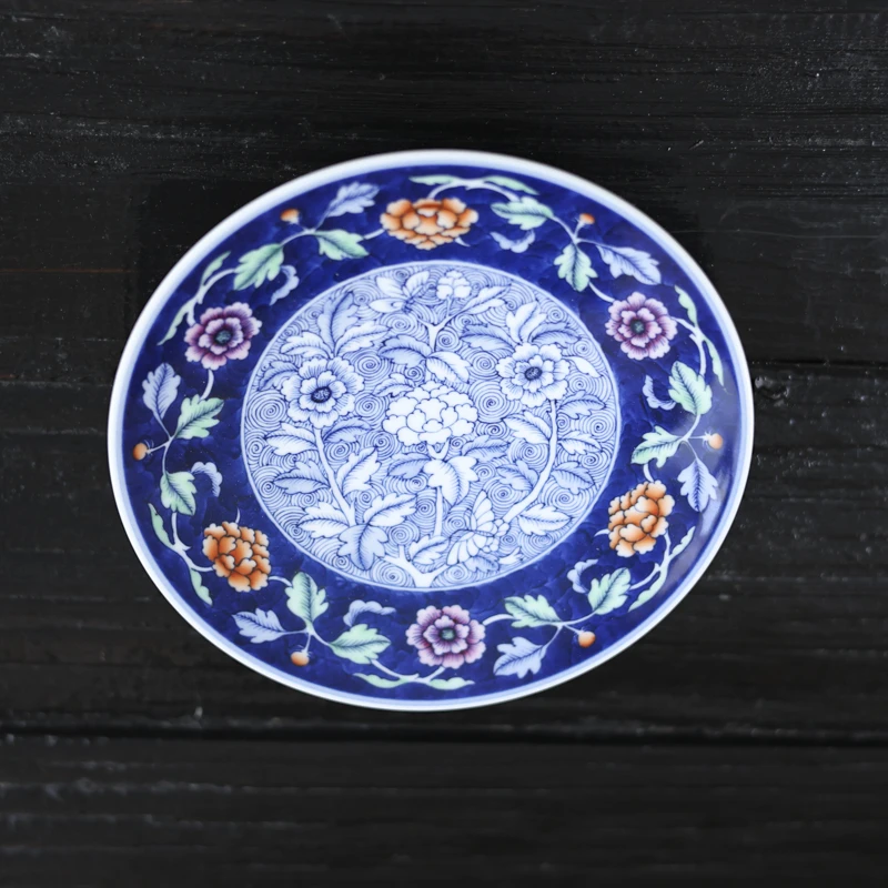 【叁山】 蓝地牡丹壶承（卓君S0062）