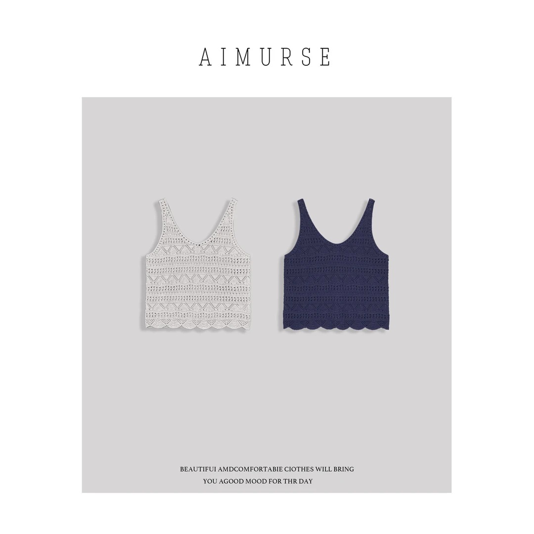 AIMURSE【南法假日】小众设计师 镂空工艺百搭无袖针织衫 AM1390