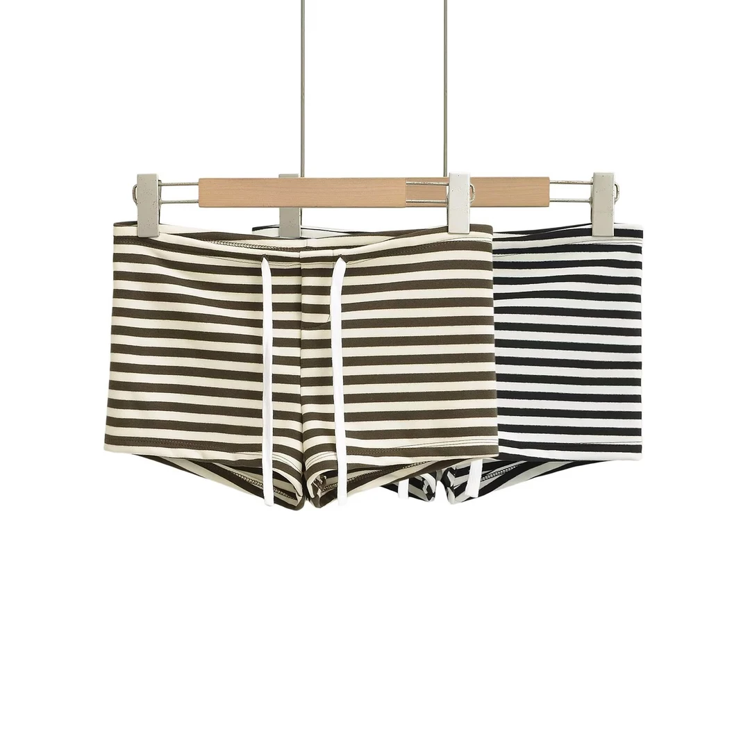 欧美辣妹低腰条纹包臀短裤女外穿2025新款抽绳紧身性感超短裤热裤