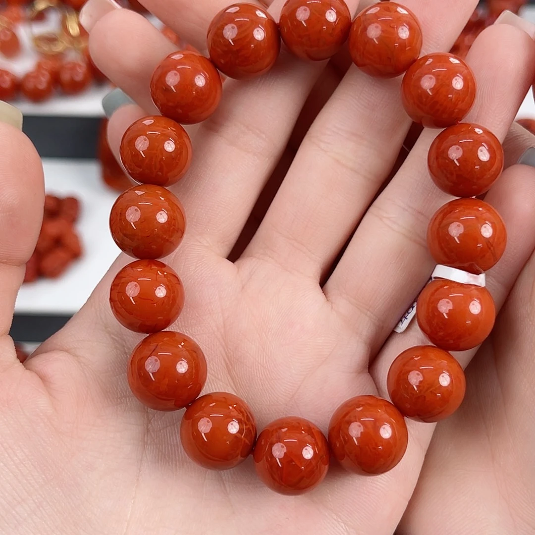 深***任南红玛瑙未镶嵌瓦西柿子红火焰13mm手串