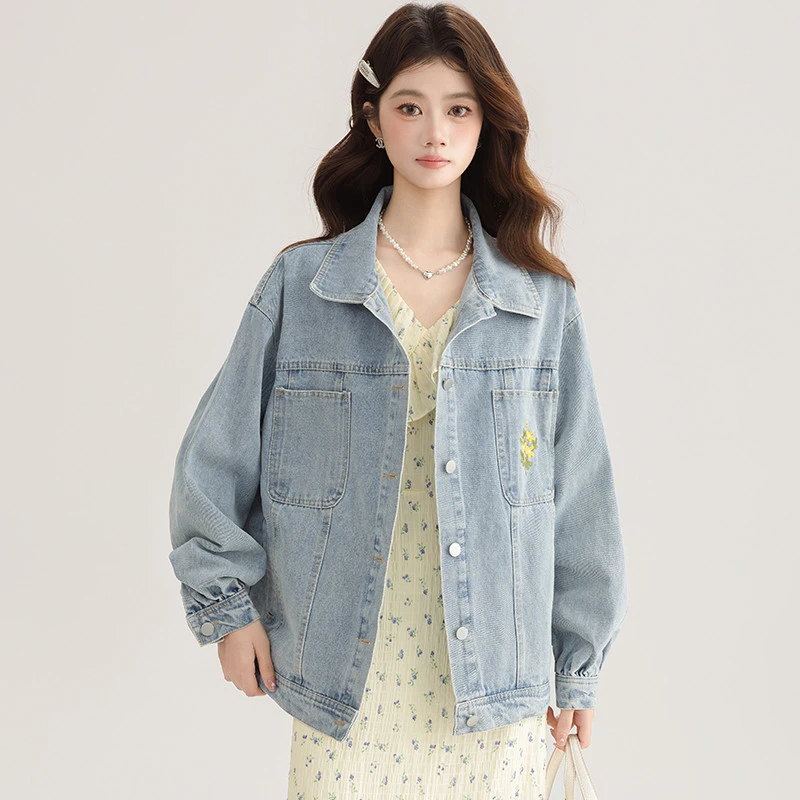 浅色牛仔外套女秋冬2025新款韩系小众设计感休闲宽松百搭夹克上衣