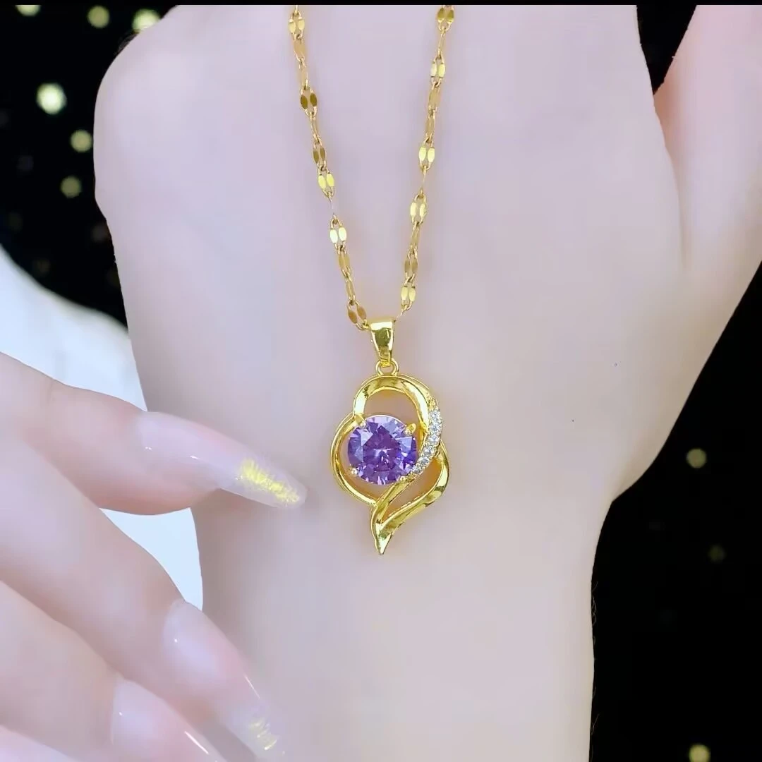 钛钢项链  2025新款火爆款心紫色吊坠项链女网红饰品气质锁骨链