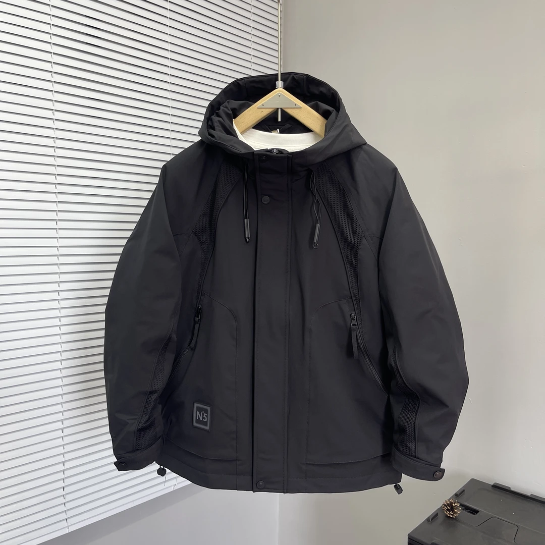 冬季潮牌男士拼接薄棉衣外套2025新款青年百搭保暖二棉夹克冲锋衣