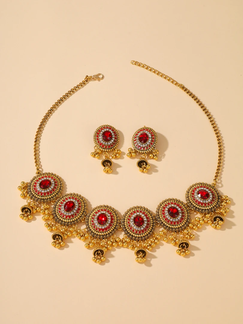 锌合金玻璃项链 轻奢印度风欧美风合金玻璃复古手工锁骨链新娘