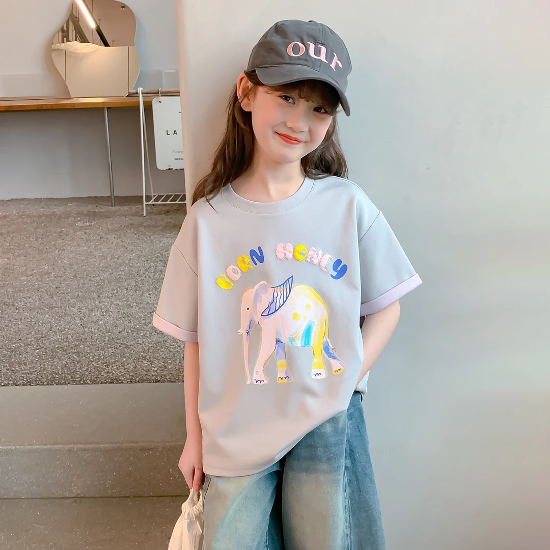 女童夏款短袖2025夏季新款女童简约舒适宽松半袖中大童T恤Q13319