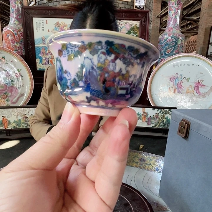 陶其他景德镇高温陶瓷麒麟送子压手杯红希希