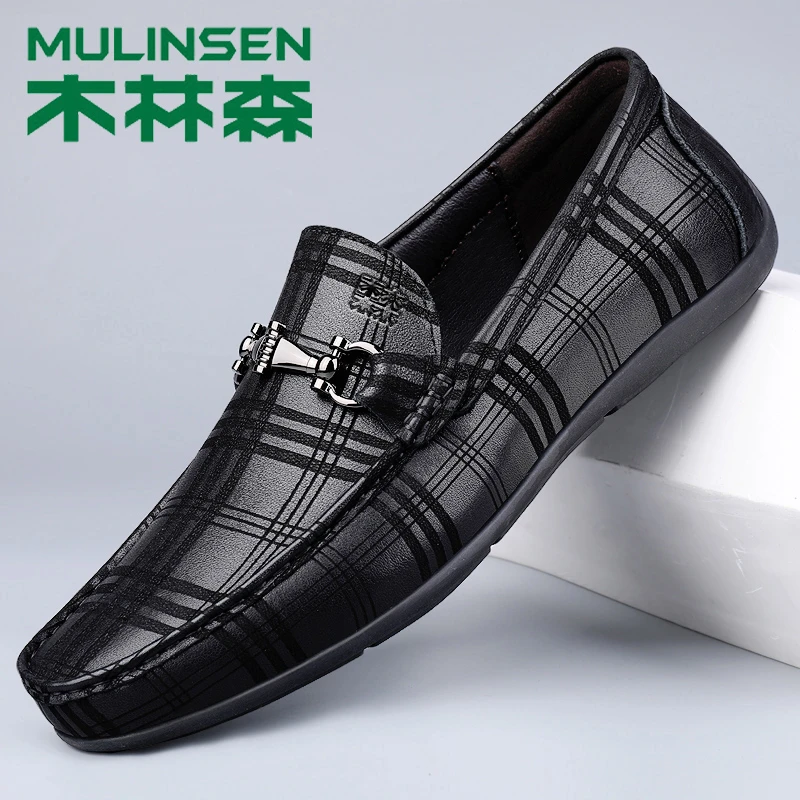 木林森男鞋豆豆鞋商务套脚高档秋季软底休闲皮鞋英伦风真皮时尚