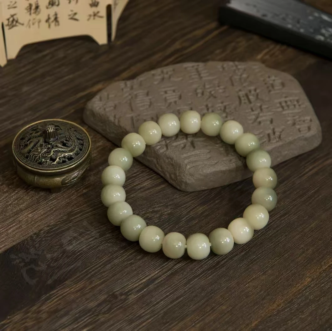 W3【半价抢】 绿飘花菩提根算盘珠手串女款单圈盘玩绕指柔文玩