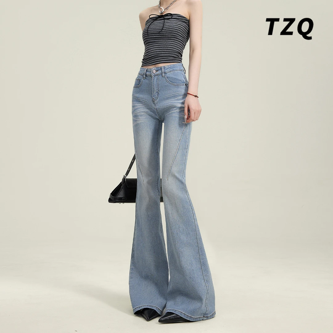 高腰微喇牛仔裤女2025春季新款美式复古修身显瘦马蹄裤TZQ2521103