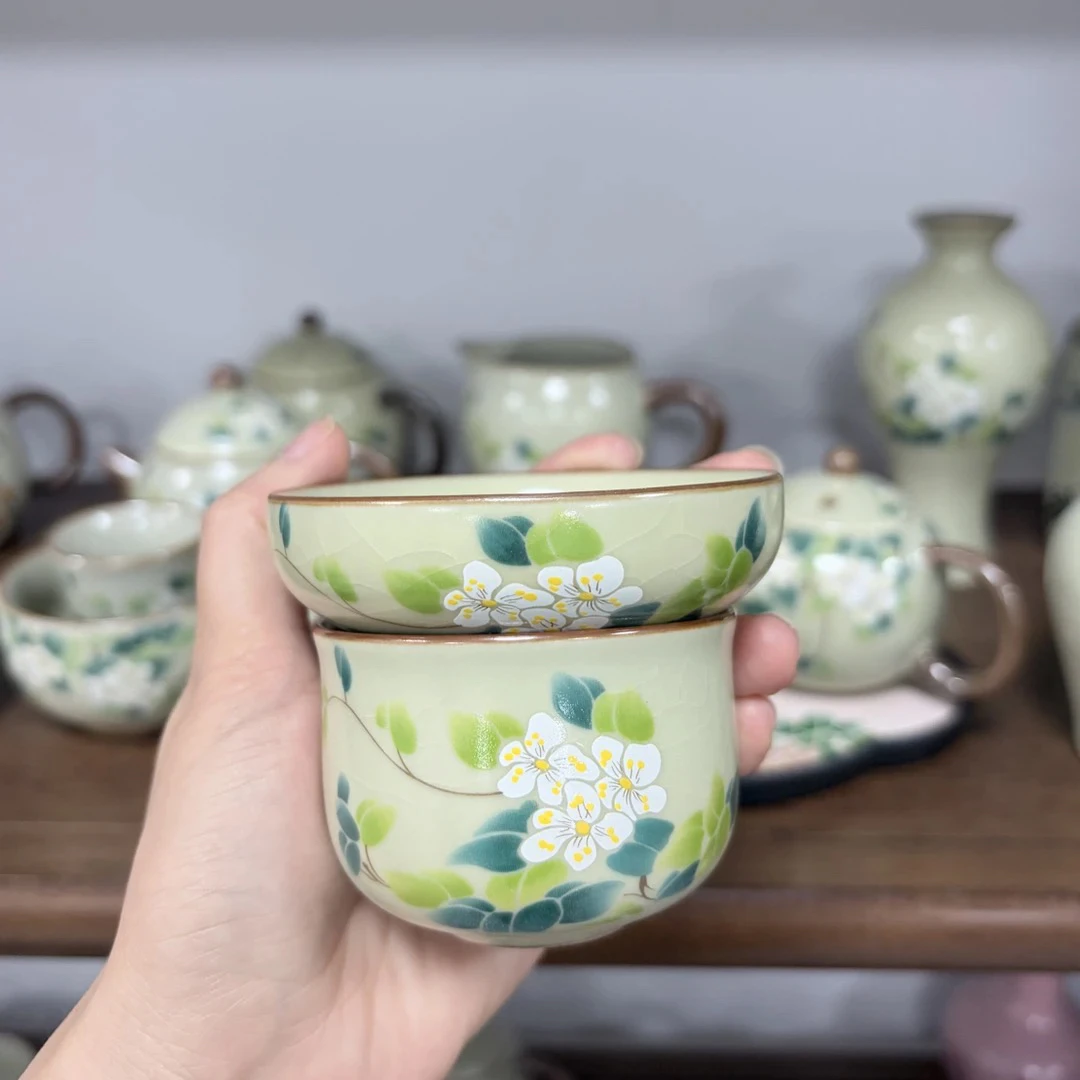 山茶花过滤组合打孔一体汝窑茶漏实用之选
