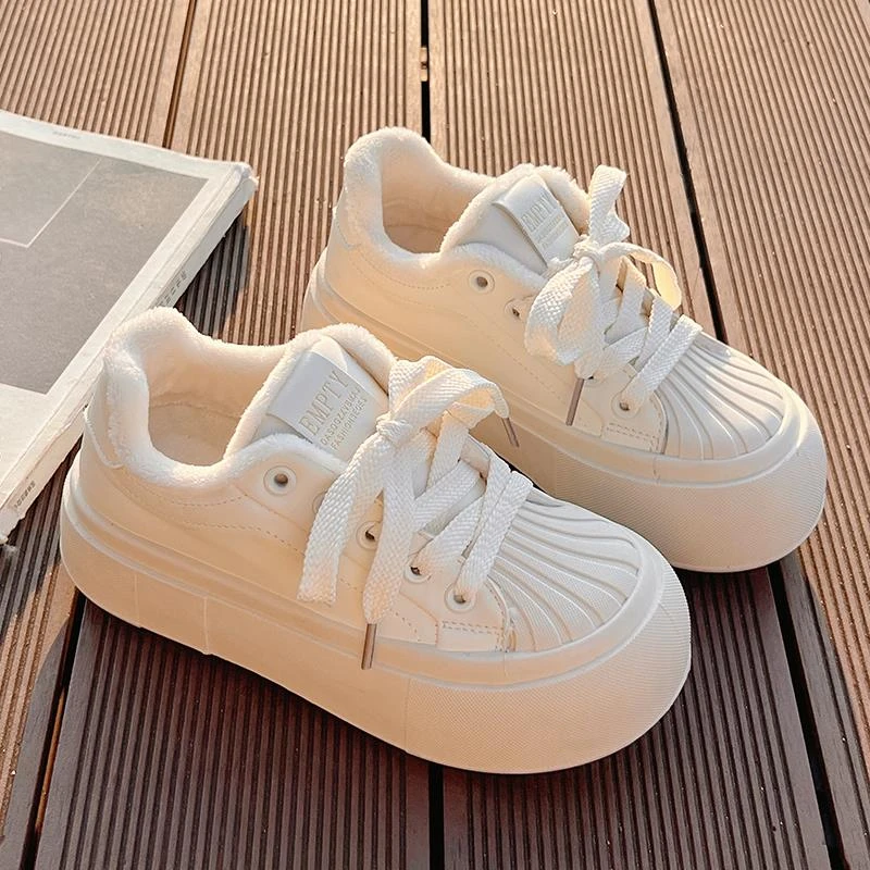 厚底贝壳头小白鞋女冬季新款加绒百搭板鞋保暖休闲棉鞋女