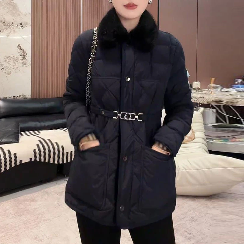 兹伊翰【赫本多金】高级感气质毛领拼接棉衣女2025冬季新款时尚棉服