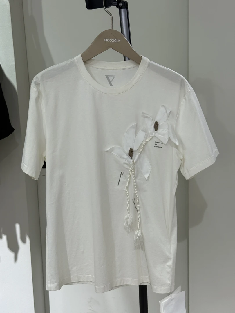 镶钻常规新中式染色休闲风T恤潮流均码重工白色宽松