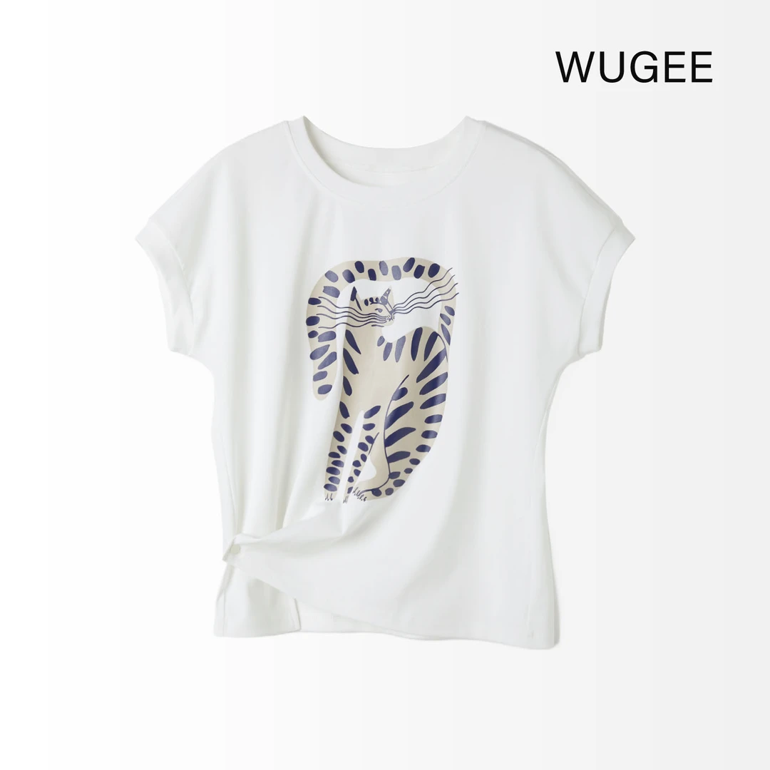 【WUGEE】夏季轻薄印花时尚休闲设计师款猫咪圆领T恤