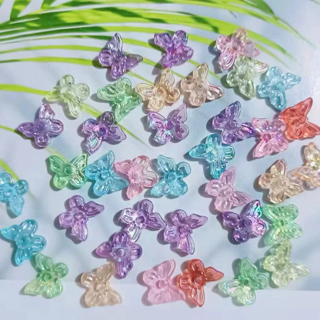 《海燕专属》1.0透明幻彩蝴蝶仿玉蝴蝶手工DIY辅料中孔串珠头饰配件