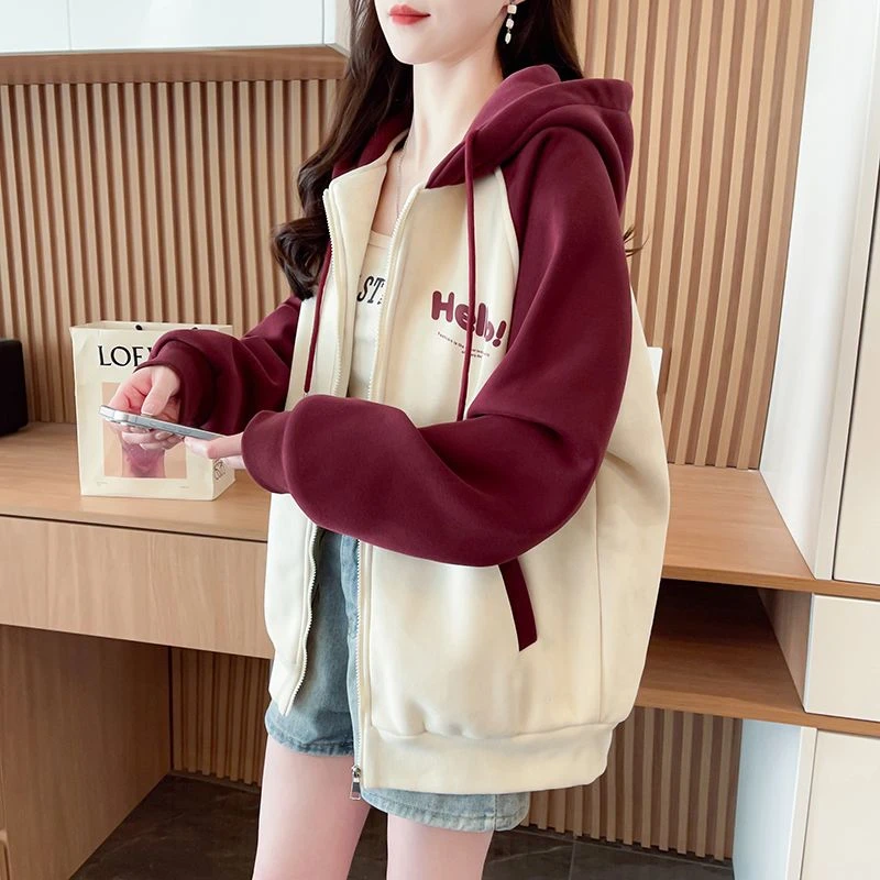 春秋外套女新款爆款洋气拼接撞色韩版宽松百搭短款女外套ins上衣