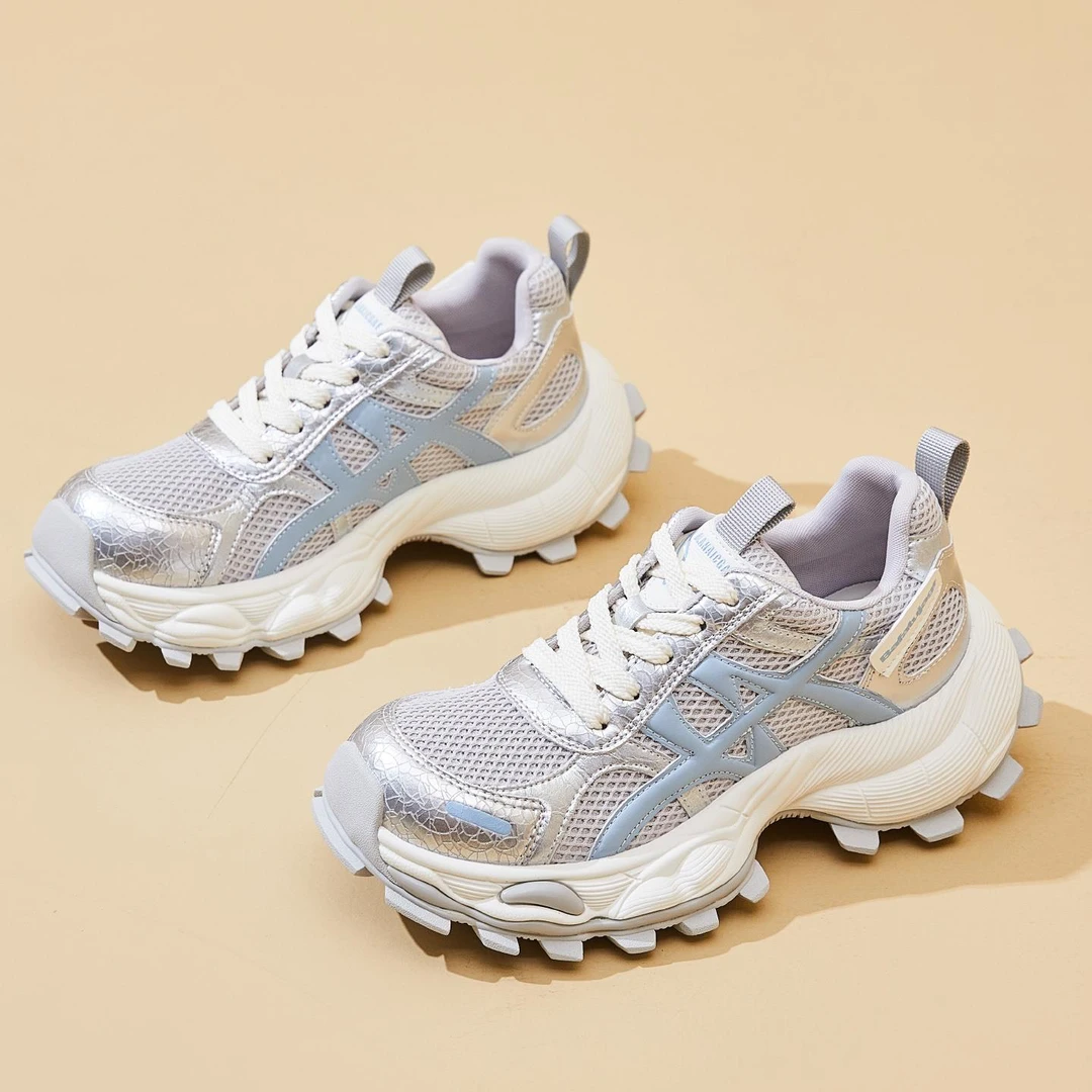 【澳门专柜正品】网面透气老爹鞋女潮2025夏季新款韩版时尚防滑厚底