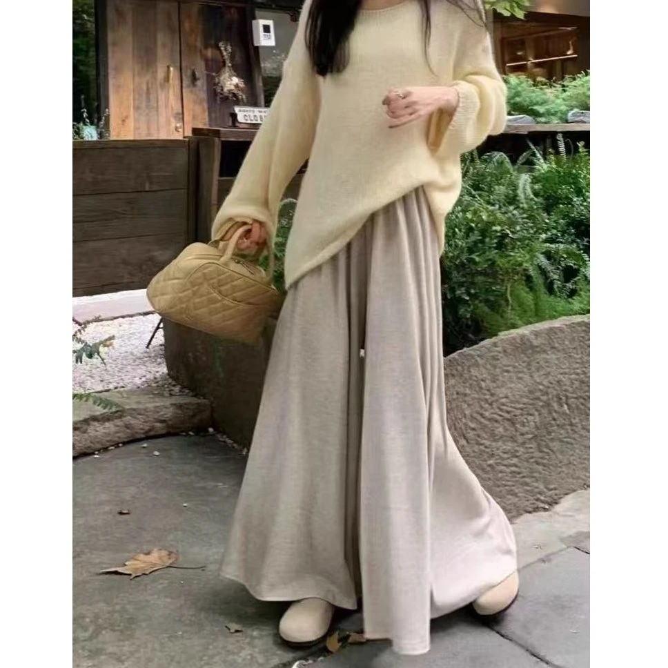 深灰色糯米裙裤女秋季新款胖妹妹mm高腰宽松显瘦垂感阔腿休闲裤子