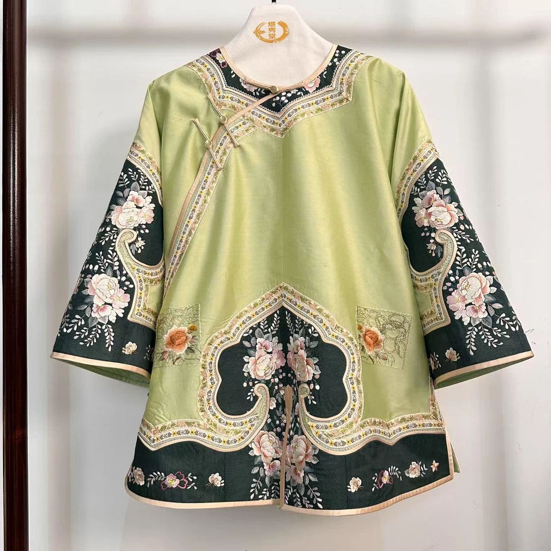 煜秀堂2025春夏新款设计款双宫纱手绣边如意袖口日常姐姐服上衣