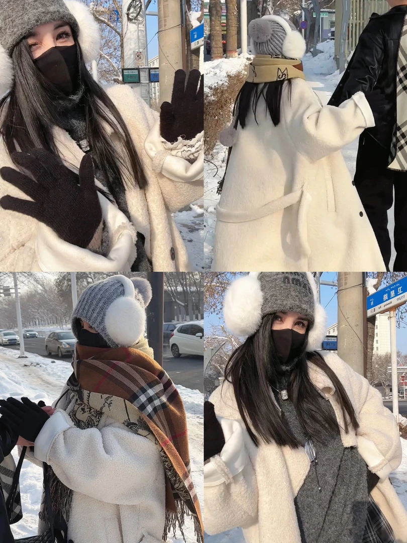 【微瑕】韩版宽松百搭加厚翻领气质长款羊羔毛大衣外套 WXW9102