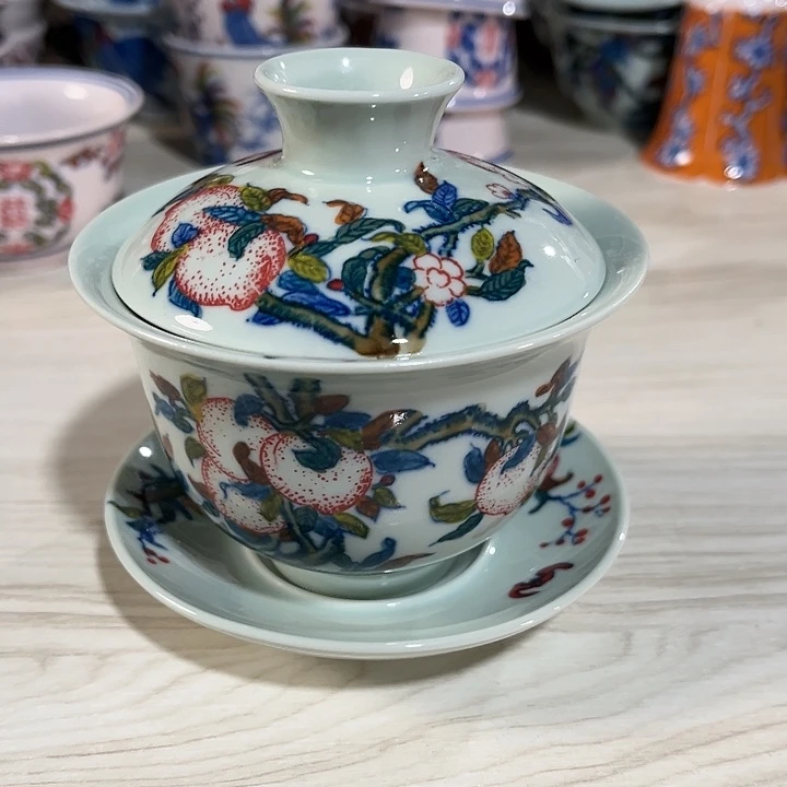 瓷片//////景德镇陶瓷盖碗。绿。