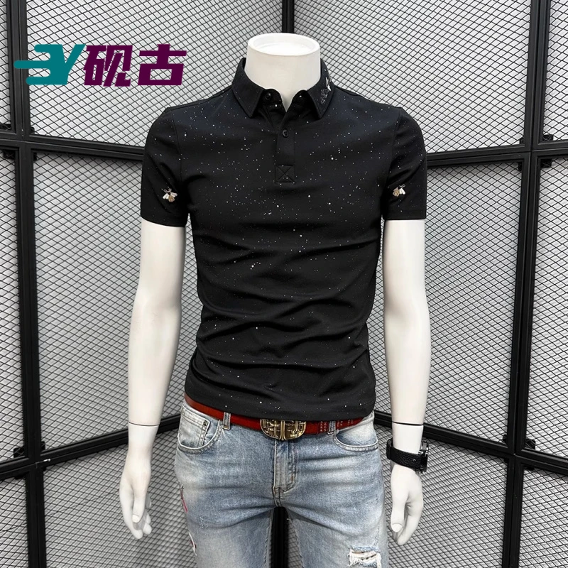 夏季翻领POLO衫男士修身短袖上衣新款翻领T恤潮牌短袖t恤时尚休闲