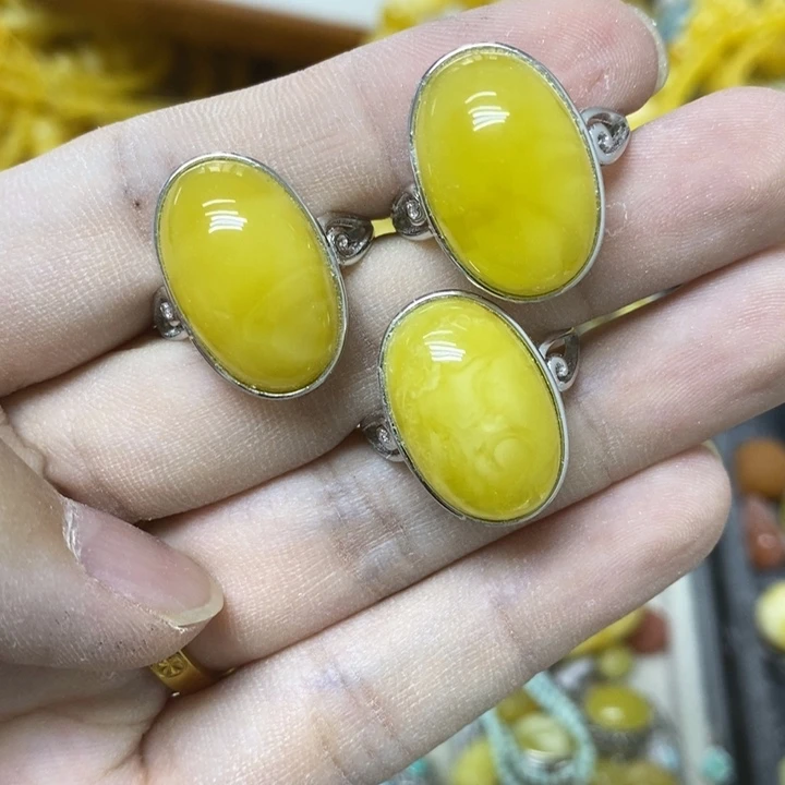 裸石蜜蜡银S925镶嵌多样性发货其一