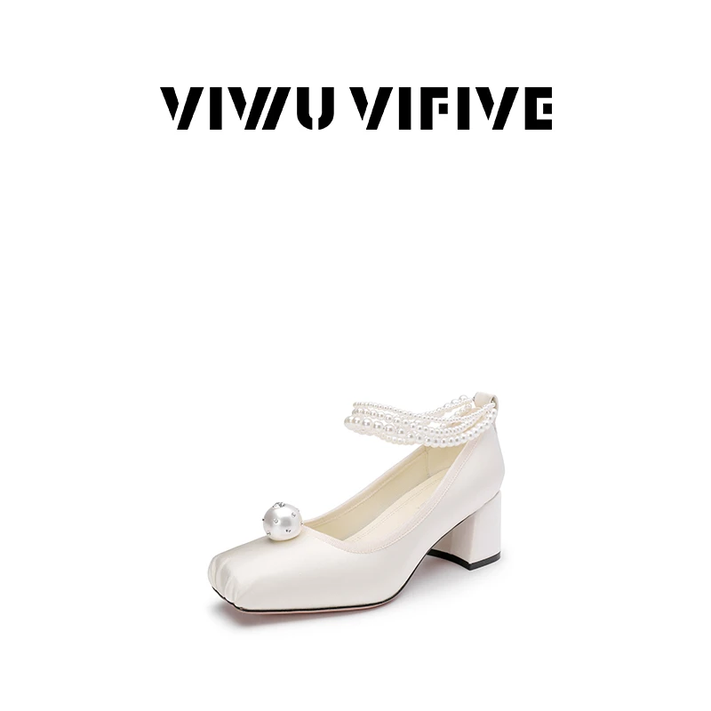 V5 VIWU.VIFIVE「臻奢」25新款欧若风品牌时尚玛丽珍珍珠钻真丝女鞋