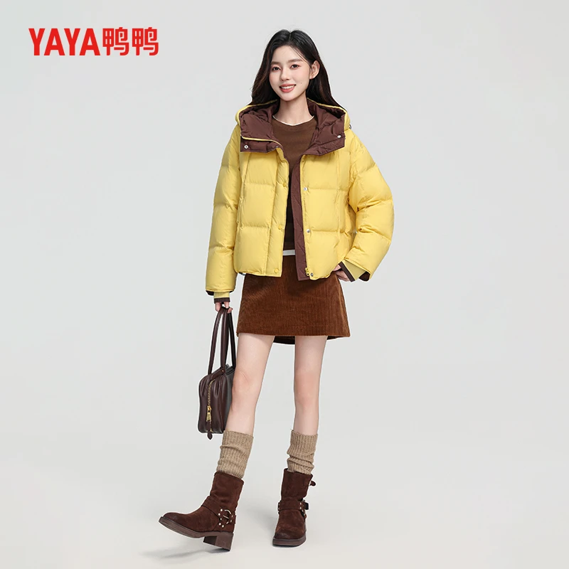 YAYA/鸭鸭90绒女短款宽松休闲风百搭面包服外套YE5B611911M