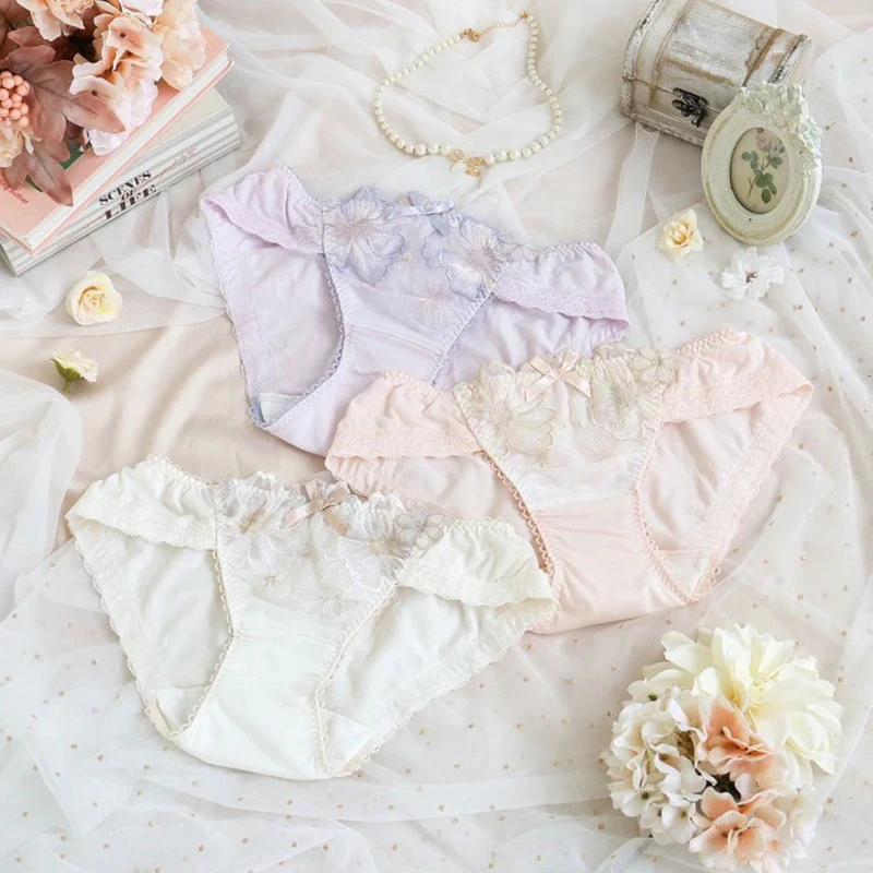 优丽娜娜刺绣低腰内裤纯棉生理期三角内裤经期防漏450