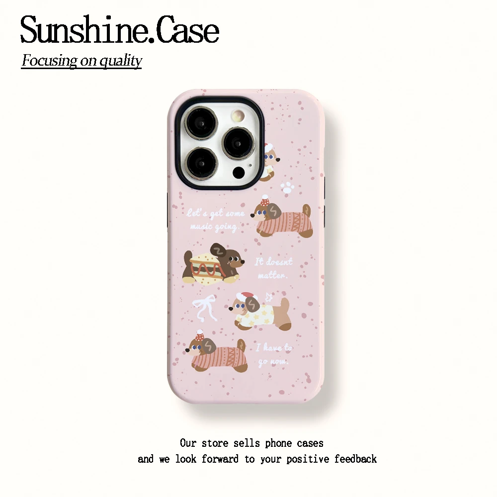 菲林二合一适用苹果华为vivo小米oppo手机壳粉色腊肠15PRO/14